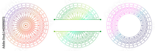 Set of flower mandalas. Split pattern in form of mandala for Henna Mehndi or tattoo decoration. Decorative ornament in ethnic oriental style, vector illustration.	