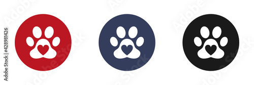 Animal paw icons set. Flat design. Vector illustration.