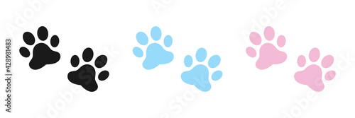 Animal paw icons set. Flat design. Vector illustration.