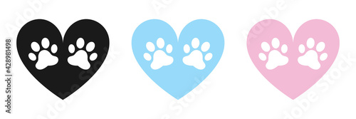 Animal paw icons set. Flat design. Vector illustration.