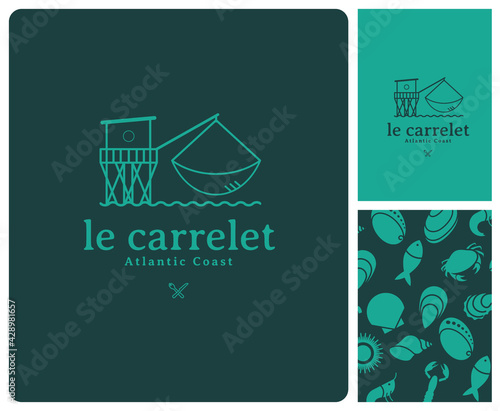 Logo pour restaurant, criée, poissonnerie, producteur, marché, grossiste de produits de la mer, vivier, poisson, coquillage, crustacés, fruits de mer