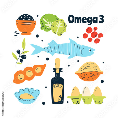 Major Dietary Sources of Omega 3. Healthy Eating Concept.