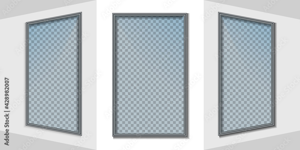 frames on a white wall. window. realistic perspective