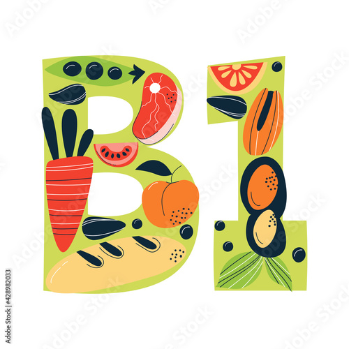 The main food sources of vitamin B1. Healthy food concept.