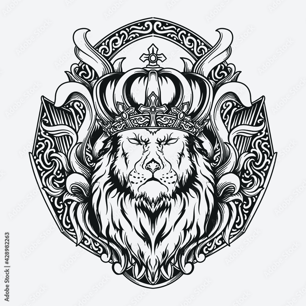 tattoo and t shirt design black and white hand drawn lion king ...