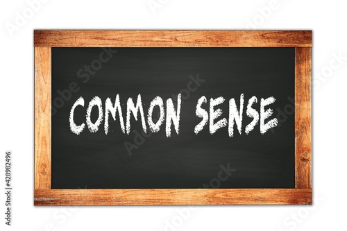 COMMON  SENSE text written on wooden frame school blackboard.