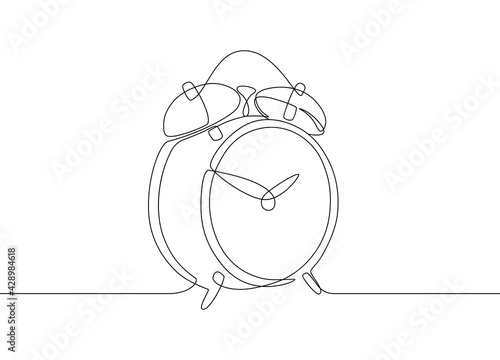 Alarm clock in continuous one line drawing style. Minimal graphic design for print, banners. Vector illustration