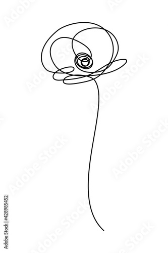 Poppy flower in continuous line art drawing style. Doodle poppy. Minimalist black linear design isolated on white background. Vector illustration