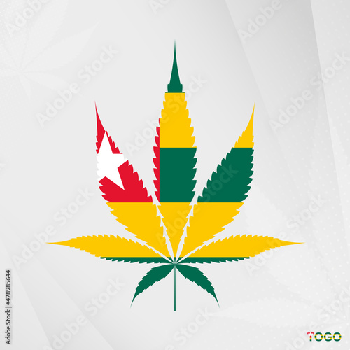 Flag of Togo in Marijuana leaf shape. The concept of legalization Cannabis in Togo.