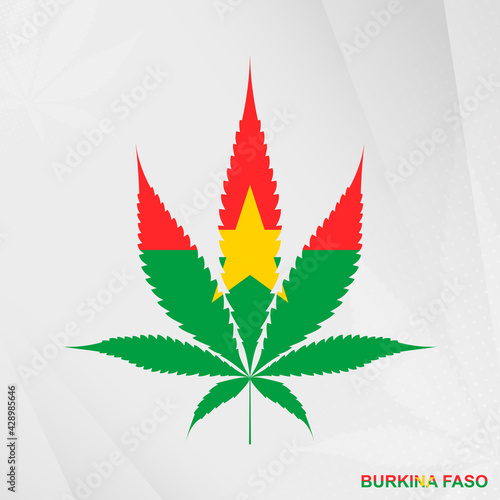 Flag of Burkina Faso in Marijuana leaf shape. The concept of legalization Cannabis in Burkina Faso.