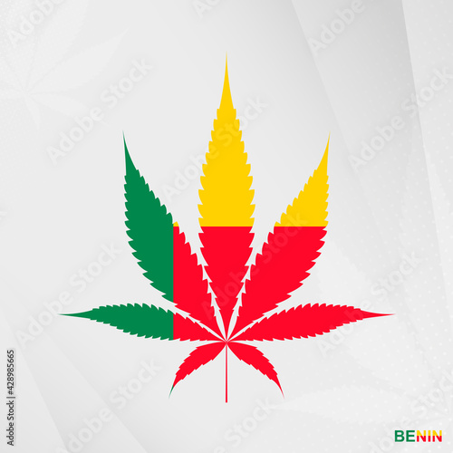 Flag of Benin in Marijuana leaf shape. The concept of legalization Cannabis in Benin.