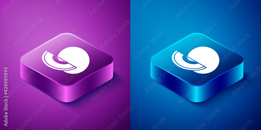 Isometric Melon fruit icon isolated on blue and purple background. Square button. Vector Isometric Melon fruit icon isolated on blue and purple background. Square button. Vector