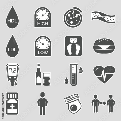 Cholesterol Icons. Sticker Design. Vector Illustration.