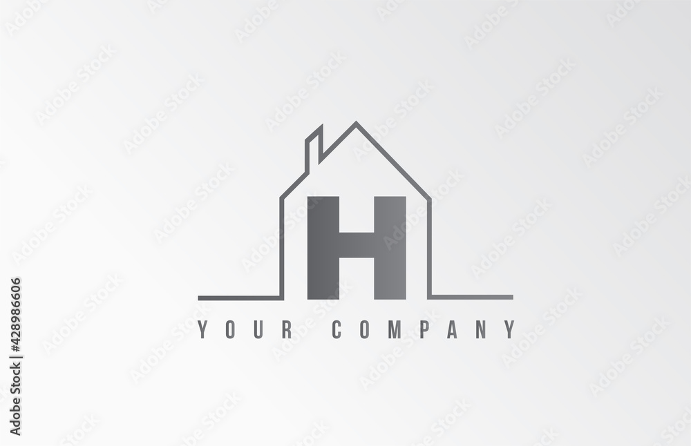 H home alphabet icon logo letter design. House  for a real estate company. Business identity with thin line contour