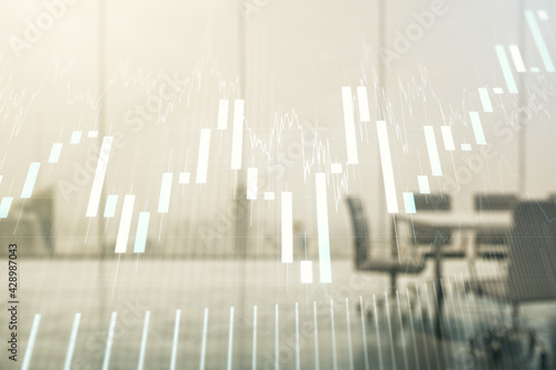Multi exposure of abstract virtual financial graph hologram on a modern conference room background, forex and investment concept © Pixels Hunter