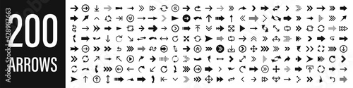 Arrows set of 200 black icons. Arrow icon. Arrow vector collection. Arrow. Cursor. Modern simple arrows. Vector illustration.