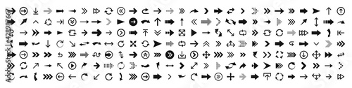 Arrows set of 200 black icons. Arrow icon. Arrow vector collection. Arrow. Cursor. Modern simple arrows. Vector illustration.