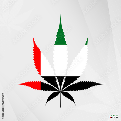 Flag of United Arab Emirates in Marijuana leaf shape. The concept of legalization Cannabis in United Arab Emirates.