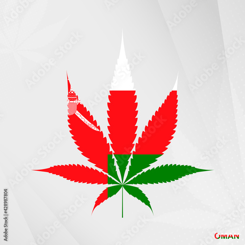 Flag of Oman in Marijuana leaf shape. The concept of legalization Cannabis in Oman.