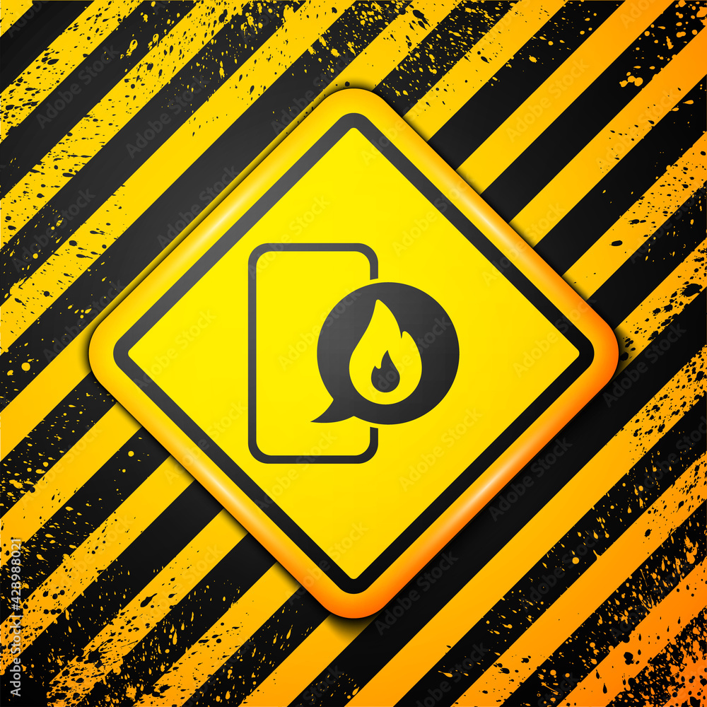 Black Mobile phone with emergency call 911 icon isolated on yellow background. Police, ambulance, fire department, call, phone. Warning sign. Vector Black Mobile phone with emergency call 911 icon isolated on yellow background. Police, ambulance, fire department, call, phone. Warning sign. Vector