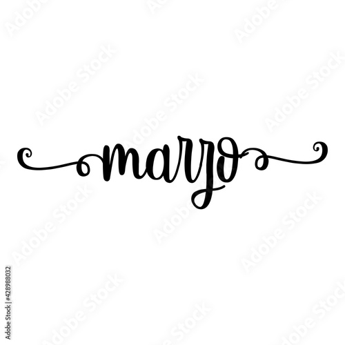 Banner con texto manuscrito marzo escrito a mano en español con florituras en color negro