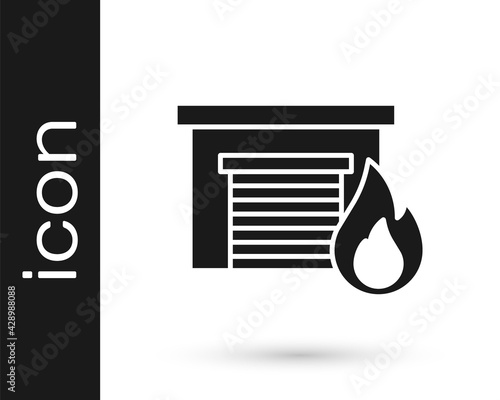 Black Fire in burning garage icon isolated on white background. Vector