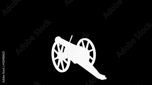 ramadan cannon shot for iftar, 3d animation with alpha luma matte, isolated on white. suitable for war, medieval, hystoric, islamic and ramadan themes.