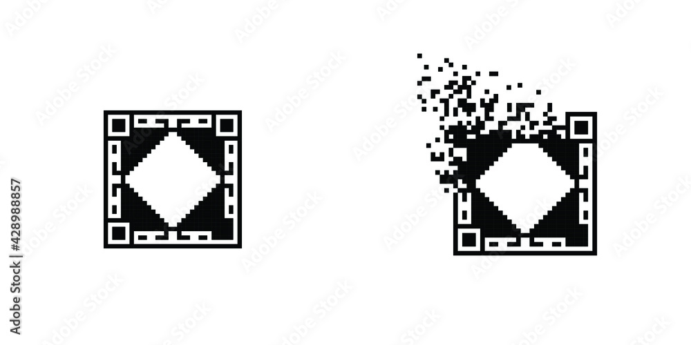 Ornamental Qr code mosaic dispersed filled rectanlge, illustration for graphic design, colors: black and white Ornamental Qr code mosaic dispersed filled rectanlge, illustration for graphic design, colors: black and white