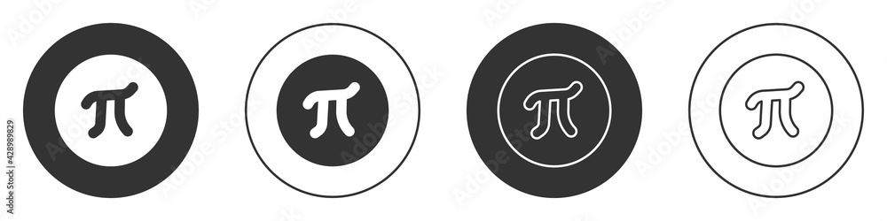 Black Pi symbol icon isolated on white background. Circle button. Vector Black Pi symbol icon isolated on white background. Circle button. Vector