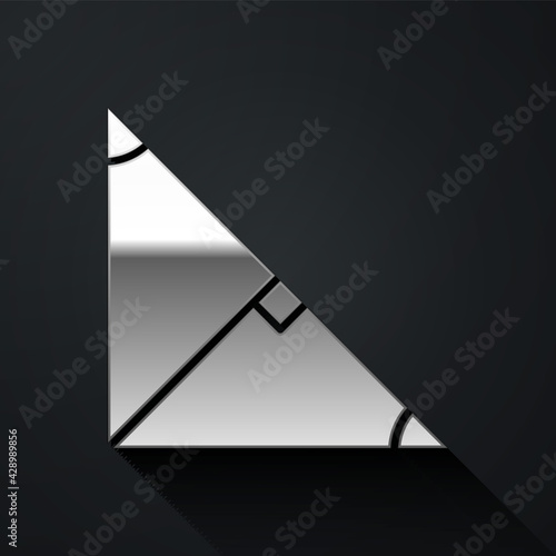 Silver Angle bisector of a triangle icon isolated on black background. Long shadow style. Vector