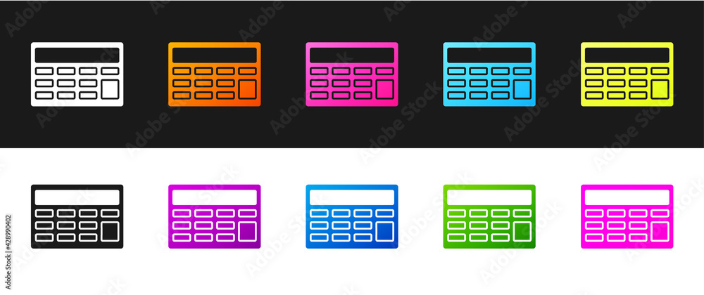 Set Calculator icon isolated on black and white background. Accounting symbol. Business calculations mathematics education and finance. Vector Set Calculator icon isolated on black and white background. Accounting symbol. Business calculations mathematics education and finance. Vector