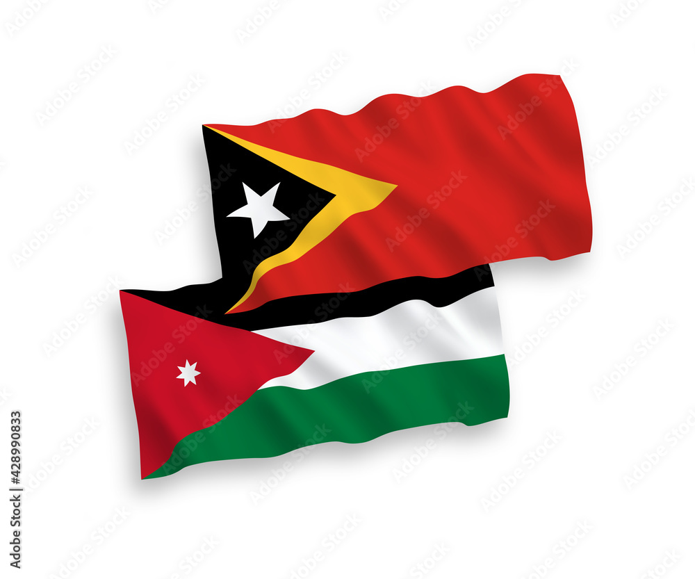 National vector fabric wave flags of Hashemite Kingdom of Jordan and East Timor isolated on white background. 1 to 2 proportion. National vector fabric wave flags of Hashemite Kingdom of Jordan and East Timor isolated on white background. 1 to 2 proportion.