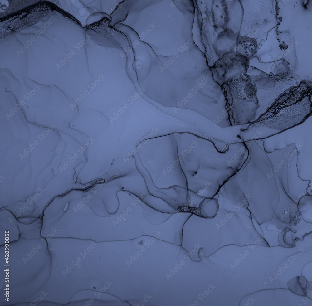 Naklejka premium Ink Colours Mix. Fluid Wave Wallpaper. Blue Abstract Design. Mixing Inks. Watercolour Acrylic Drops. Snow Light Print. Indigo Oil Painting. Art Liquid Effect. Alcohol Ink Colours Mix Water.