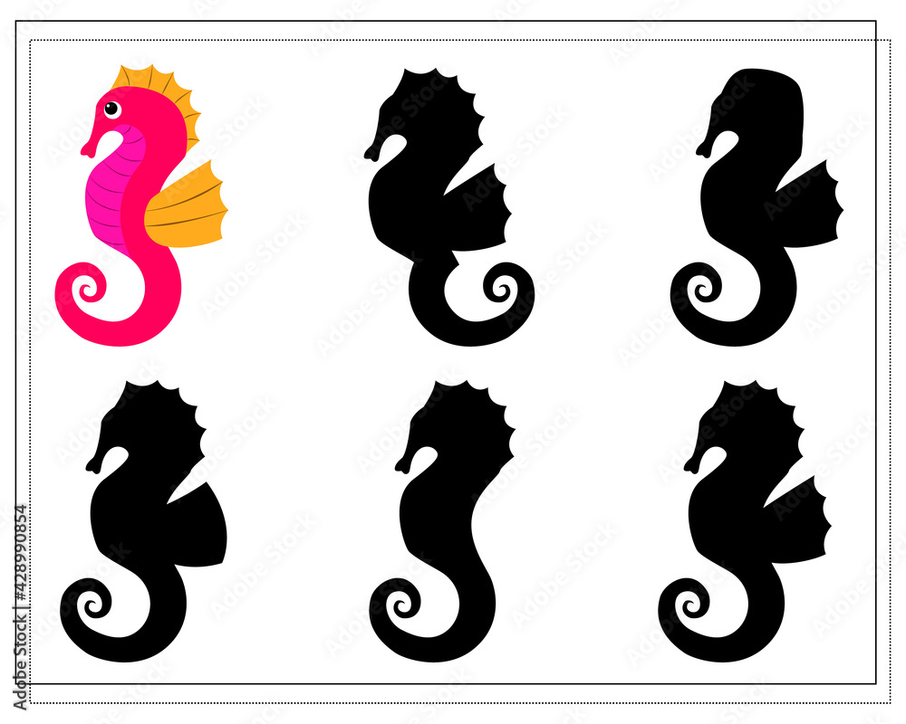 Puzzle game for kids find the right shadow. Choose a shade for the sea creatures, cartoon crab. vector isolated on a white background Puzzle game for kids find the right shadow. Choose a shade for the sea creatures, cartoon crab. vector isolated on a white background