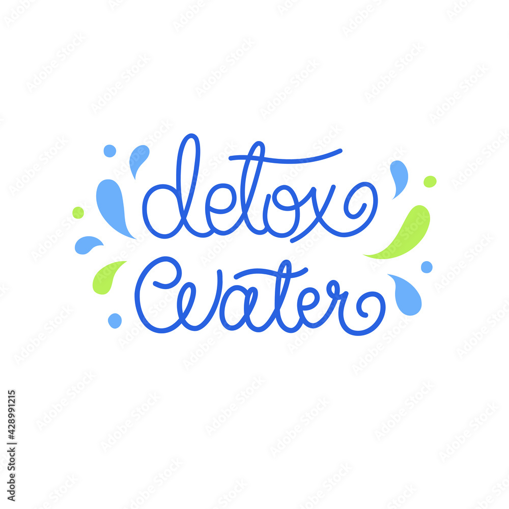 Detox water - hand-drawn lettering. Detox, refreshment and health concept. Pretty design for menu, cup, sticker, etc. 