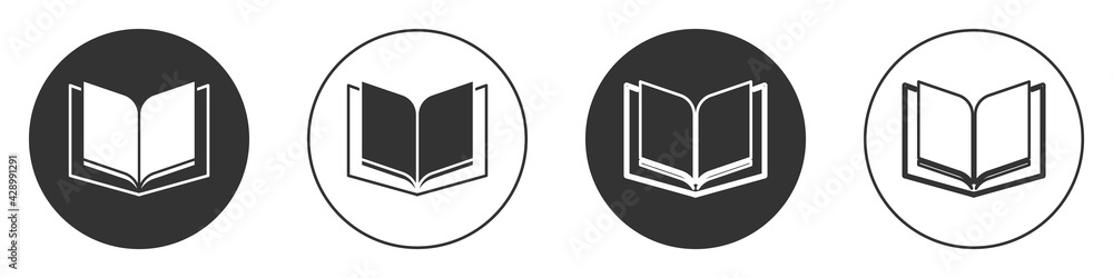 Black Open book icon isolated on white background. Circle button. Vector Black Open book icon isolated on white background. Circle button. Vector