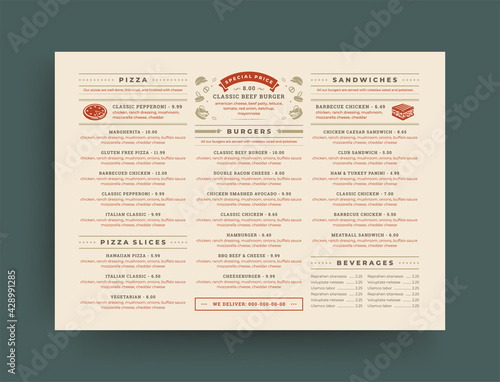 Fast food restaurant menu layout design brochure or flyer template vector illustration