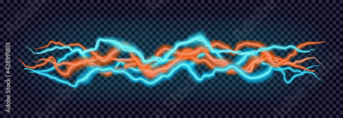 Vector glowing blue and orange lightning. Electric energy or equalizer design elements.