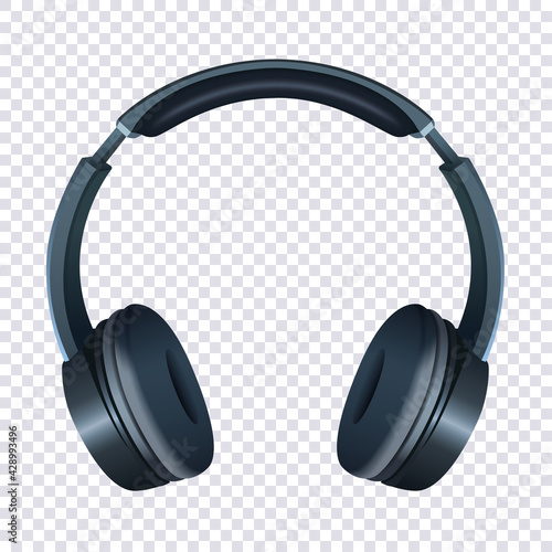 Headphones isolated on transparent background. Realistic black headphones. Vector illustration.