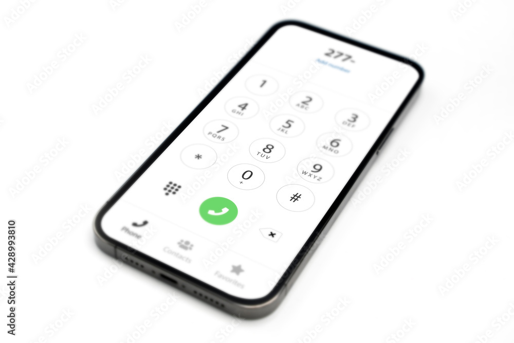 Isolated phone on white background with call numbers, front usb-c, speaker