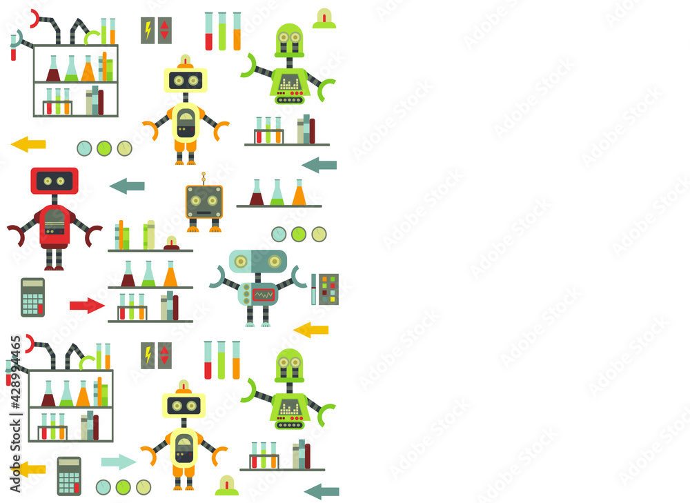 pattern with different cute cartoon robots.