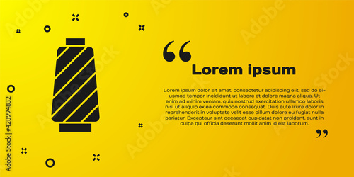 Black Sewing thread on spool icon isolated on yellow background. Yarn spool. Thread bobbin. Vector