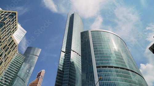 Glass facades of the Moscow International Business Center futuristic skyscrapersGlass facades of the Moscow International Business Center futuristic skyscrapers. Skyscrapers Moscow City in the city of