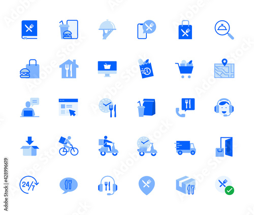Online food ordering icons set for personal and business use. Vector illustration icons for graphic and web design, app development, business and marketing material.