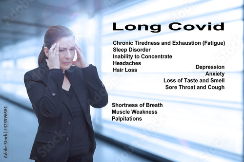 Frequent long covid syndrome symptoms: disorders of the respiratory system, the heart and mental dysfunctions, like fatigue. photo