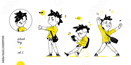 School Boy Collection with Different Poses. 