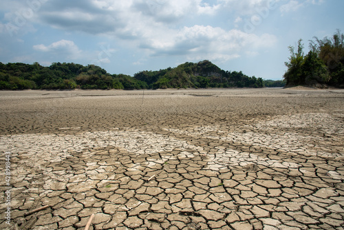 Drought lake in Guantian, Tainan, Taiwan. Lack of water concept.
