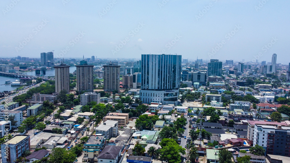 Aerial view downtown city Lagos Nigeria