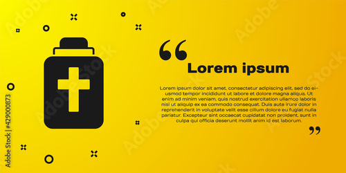 Black Funeral urn icon isolated on yellow background. Cremation and burial containers, columbarium vases, jars and pots with ashes. Vector