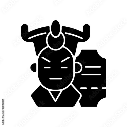 Chinese opera black glyph icon. Traditional cantonese performative art. Classical asian theater in Beijing. Hong Kong music show. Silhouette symbol on white space. Vector isolated illustration